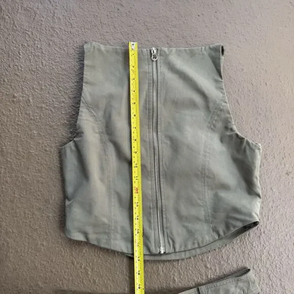 WAYF Green Two-piece Set Cropped Vest W back Zip & Wide-leg Oversized Pants Sz S - Picture 15 of 16